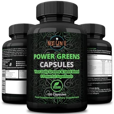 Super Greens - Immune System Support - 500 mg 120 Vegan Capsules - Superfoods for Daily Booster - Healthy Keto Blend with Acai, Wheatgrass, Guarana, Chlorella, Flaxseed, Matcha, Maca - by NextGenU