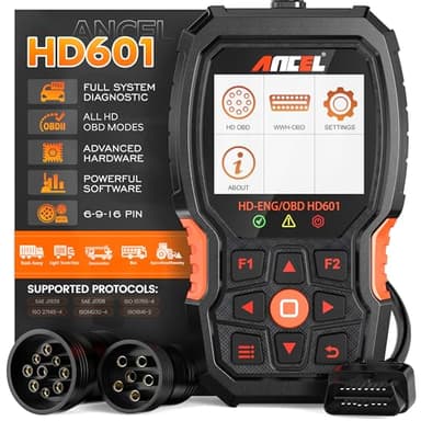 ANCEL Heavy Duty Truck Scanner HD601 All System Diesel Diagnostic Scan Tool fits for Cummins, Detroit, Freightliner, International, Paccar, Check Engine for Truck & Car 2 in 1 Code Reader