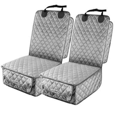 PETICON Waterproof Front Seat Car Cover 2 Pack, Full Protection Dog Car Seat Cover with Side Flaps, Nonslip Scratchproof Captain Chair Seat Cover Fits for Cars, Trucks, SUVs, Jeep, Gray (Gray)
