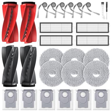 Qrevo S5V Replacement Parts for Roborock Qrevo S5V / Curv/Edge/Edge S5A / Curv S5X, Accessories include 2*Set Main Brush, 6*Mop Pads, 6*Vacuum Bags, 4*Hepa Filters, 6*Side Brush, 2*Cleaning Tool
