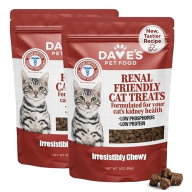Dave's Pet Food Renal Cat Treats for Cat Kidney Support, (New Recipe!) Semi-Moist Healthy Treats with Kidney Support for Cats, Made in USA (2 Pack)