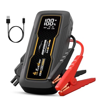 EcoNour 2500A Portable Jump Starter for Car | 12V Lithium Jump Box for 8.5L Gas and 8.5L Diesel Engines | Car Jump Starter - LCD Display, Emergency Flashlight and Jumper Cables