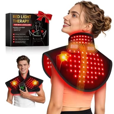 Cordless Red Light Therapy for Neck & Shoulder Relief, 118pcs LED Red Light Therapy Pad with Massage for Back, 660nm 850nm Wearable Heating Wrap for Body Muscle Relax, 5000mAh Rechargeable, Auto Timer