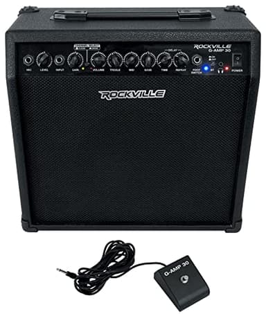 Rockville G-AMP 30 Watt Guitar Combo Amplifier, Bluetooth, Mic Input, Footswitch, Delay Effect, for Home Practice and Small Gigs