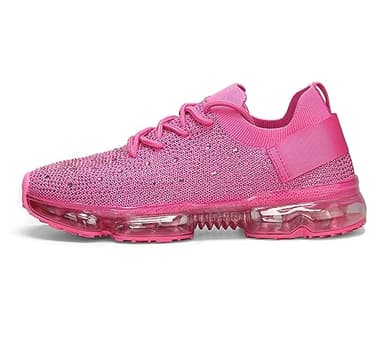 LUCKY STEP Women Air Cushion Fashion Sneakers Breathable Casual Comfortable Lightweight Walking Shoes(Fuchsia Rhinestone,7 B(M) US)
