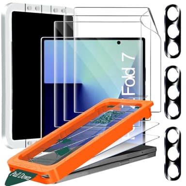 IMBZBK [Auto-Dust Removal] 3 Pack Screen Protector for Samsung Galaxy Z Fold 7, 3 Inside Flexible Film + 3 Front Tempered Glass + 3 Camera Lens Protector Accessories, Easy Installation