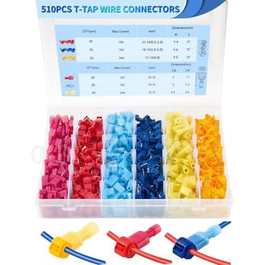 Lenporl 510 Pcs/ 255 Pairs T-Tap Wire Connectors, Insulated Male Wire Tap Connectors, Self-Stripping Quick Splice Electrical Terminals for 22-10 AWG Gauge Wiring，Automotive Wiring