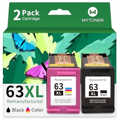MYTONER 63XL Ink Cartridges Black and Color Replacement for HP Ink 63 63XL Ink Cartridge Combo Pack for HP OfficeJet 3830 4650 4652 4655 5255 5258 Envy 4520 4512 DeskJet 3630 3632 Printer 63 Ink