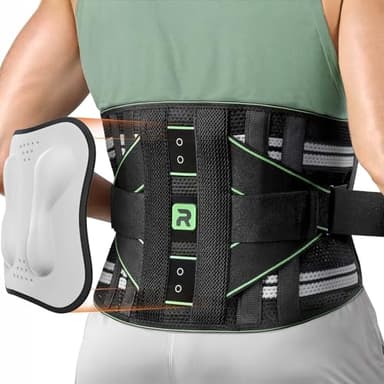 Rakiie Back Brace for Lower Back Pain Relief, 8X Powerful Lumbar Support for Men Women, Back Support Belt with 3D Pad, Breathable Back Support Brace with Adjustable Strap for Herniated Disc, Sciatica, Green Size M