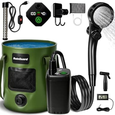 Portable Shower for Camping, 6000mAh Rechargeable Camp Shower Pump with Immersion Water Heater, 6.6 Gal Foldable Bucket, 4 Spray Modes, Outdoor Camping Shower Kit for Travel, Pet Bath, Car Washing