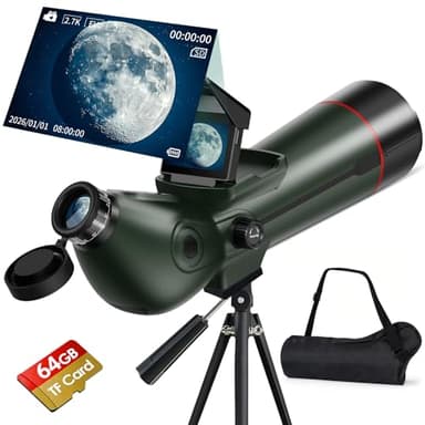 Smart Telescope, Digital Electronic Telescopes with 4K Astrophotography Camera, Internal and Externat Dual Screens Spotter for Adults & Kids & Beginners Astronomy with 64G Card