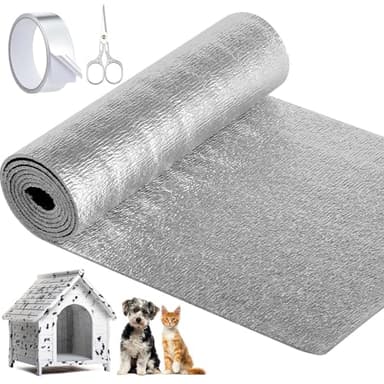 SmoothNovelty Pet Aluminum Foil Insulation Kit Include 15.7 in x 6.6 ft Foam Core Radiant Barrier, 1 Sealing Tape and 1 Stainless Steel Scissors for Window, Garage Door, RV, Roof(1 Roll)