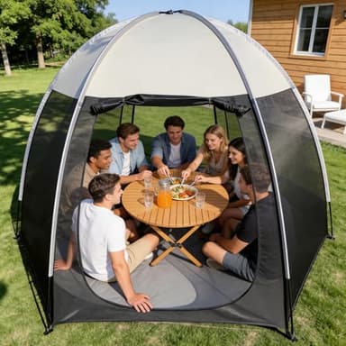 Screen Tent with Floor Outdoor Camping Tent, Screen Houses for Patios Backyard 540 Degree Fully Transparent Non Dead Corner Gazebo (10 'x10')