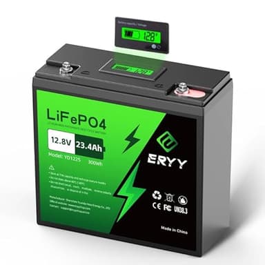 ERYY 12V 23.4Ah(30Ah) LiFePO4 Lithium Deep Cycle Battery With 30A BMS & Voltage Indicator, 12 Volt Battery Lithium Iron Phosphate for Fish Finder, Ham Radio, Solar, Scooters, Power Wheels, RV, Camp