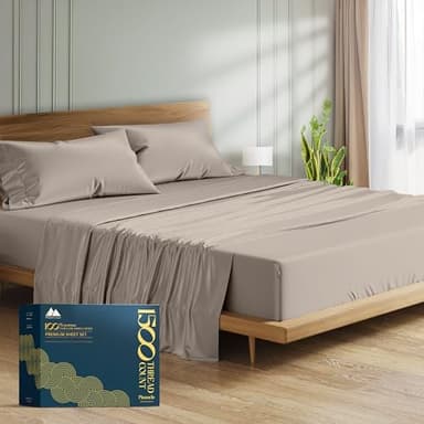 Mayfair Linen King Sheet Set 100% Egyptian Cotton - 1500 Thread Count 4 PC Egyptian Cotton Sheets King Size, Cooling High Thread Count Deep Pocket Sheets, Fits Upto 19" Pocket - Taupe