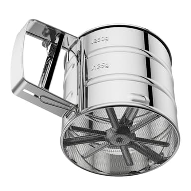 Flour Sifter 3 Cup for Baking, Crank Sifter with Professional Fine Mesh Baking Sifter Flour, One Hand Press Stainless Steel Flower Sifter, Excellent Flour Sieve Baker Dusting for Quick Sifting Omesata