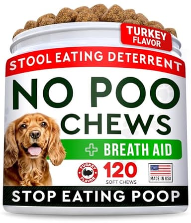 STRELLALAB No Poo Chews for Dogs - Coprophagia Deterrent with Probiotics, Enzymes & Breath Aid Support - Stop Dog Poop Eating (Turkey)