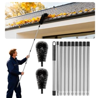 LrqzHsyl Gutter Cleaning Tools from The Ground - 12.7FT Long Adjustable gutter Cleaner & Brush, No Ladder Needed | Gutter Clean Out Tool Makes it Easy To Clean Leaves, Branches And Debris from Gutters