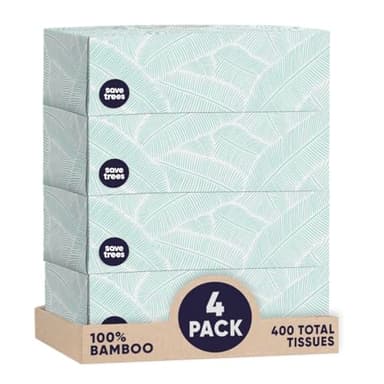 Save Trees Bamboo Facial Tissues - 12 Boxes of Eco-Friendly, 3-Ply Hypoallergenic Tissues, 90 Sheets per Box, FSC Certified, Plastic-Free Packaging, Soft & Gentle for Home Use