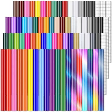 Permanent Vinyl (75Pack, 12"x12") - 70 Adhesive Vinyl + 5 Transfer Tapes, Waterproof Outdoor for All Cutting Machine, Perfect for Home Party Decor Car Decal Sticker