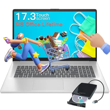 HP 17-inch Touchscreen Business Laptop - 17.3" Display, MS Office Lifetime, W/CD.DVD Drive, AMD Ryzen 5 7530U(Beats i7-1165G7, Up to 4.5Ghz), 32GB RAM 1TB SSD, Windows 11 Pro, Numeric Keypad