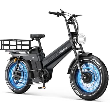 TESWAY Dual Motor Ebike 52V 3000W,Longest Range 200Miles 60AH Big Battery Electric Bike,Upgrade 4-Piston Hydraulic Brakes & Full Suspension, 20" Fat Tire 2 Seaters for Off-Road,Commute,Travel
