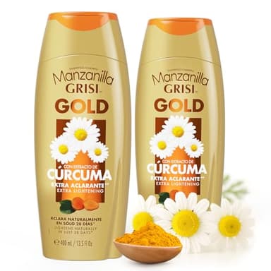 Grisi Manzanilla Gold Extra Lightening Shampoo with Chamomile Extract & Turmericfor Naturally Brighter, Soft & Luminous Hair | Extra Lightening Formula for Radiant Blonde Shine – 13.5 Fl Oz | 2-Pack
