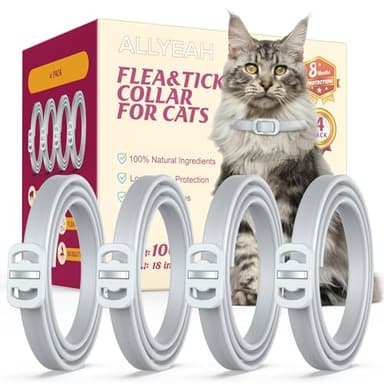 Natural Flea and Tick Collar for Cats – 4 Pack, 8 Months Long-Lasting Protection, Waterproof, Adjustable Size for Kittens and Adult Cats