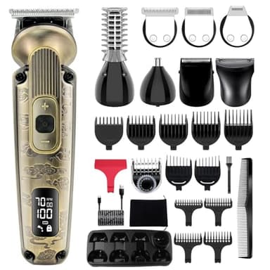 Hatteker Beard Trimmer Mustache Trimmer for Men 8 in 1 Adjustable Speed Waterproof Hair Clipper T-Blade Electic Razor Shavers Cordless Mens Gift Grooming Kit with Face Nose Body (Bronze)