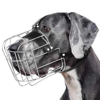 CleverTail Extra Large Dog Muzzle for Great Dane – Cage Muzzles for Barking and Prevent Biting - Metal Basket Dog Muzzle for Large Dogs Rottweiler, Cane Corso, German Shepherd, Mastiff, Labrador