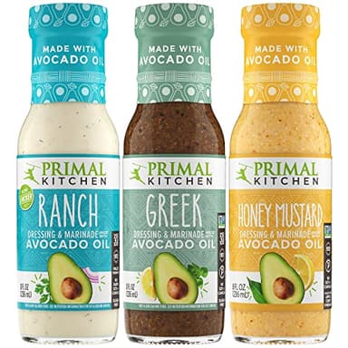 Primal Kitchen Ranch, Greek, and Honey Mustard Salad Dressing & Marinade Variety Pack made with Avocado Oil