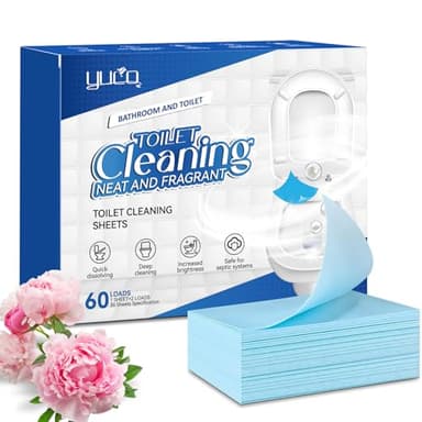 YUCO Toilet Bowl Cleaner Sheets, Ease Effective Deep Clean Stains, Fast Dissolve Ultra Conentrated Sheets, Apply for Toilet Bowl,Urinal,No Splash,Keep Toilet Fresh and Clean(Poeny,1 Pack of 60 Washes)