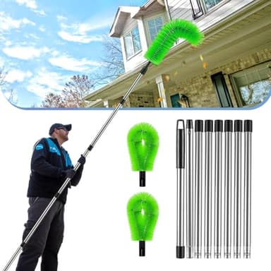 LrqzHsyl Gutter Cleaning Tools from Ground - 10.5FT Long Adjustable gutter Cleaner & Brush, No Ladder Needed | Rain Gutter Cleaning Tool Makes it Easy To Clean Leaves, Branches And Debris from Gutters