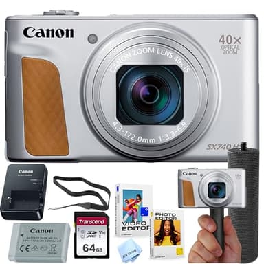 Canon Powershot SX740 HS Digital Camera (Silver) + 64GB Memory + Stabilizing Grip + Software Pack +More (Value Bundle) (Renewed)