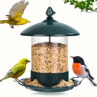 Gbekery Metal Bird Feeders for Outdoors Hanging, Weather Resistant Wild Bird Feeder with 360 Degree Feeding Tray, Green