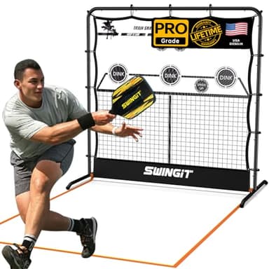 Portable Pickleball Rebounder Net with Kitchen Lines System, Solo Training Net System for Dinks, Volleys & Drives, Accuracy Trainer with Carry Bag, for Backyard, Driveway, Garage (Black)
