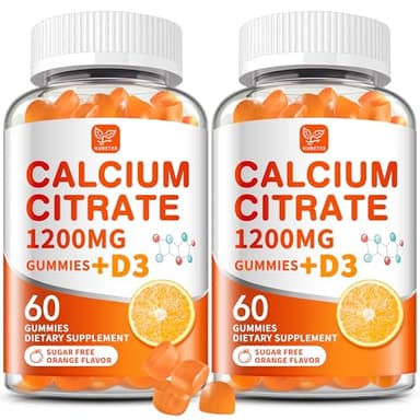 (2 Pack) Calcium Citrate 1200 mg with Vitamin D3 Gummies for Women & Men,Calcium Supplements for Bone & Teeth Support,High Absorption - Easy to Digest, Sugar Free,Vegan,Orange Flavor,60 Day Supply