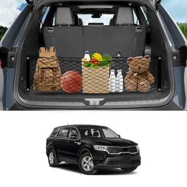 Karltys Envelope Style Cargo Net for 2021-2024 2025 2026 Kia Sorento, Heavy Duty Rear Trunk Mesh Cargo Net for 2025 Sorento Accessories, Elastic Mesh Netting Organizer with Metal Hooks