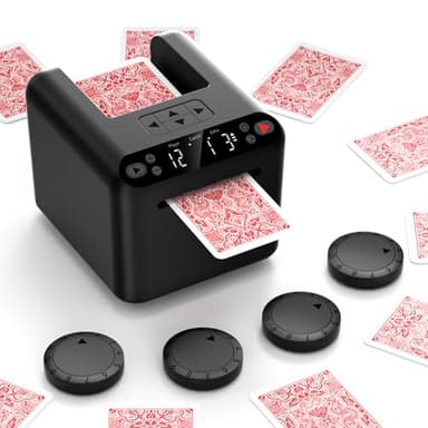 INNCNN Automatic Card Dealer Machine with 4 Wireless Remotes, USB‑C Rechargeable, Handles 1–3 Decks, 180°/360° Rotation, Supports 12 Players – for Poker, UNO, Blackjack & More Casino Games – Black