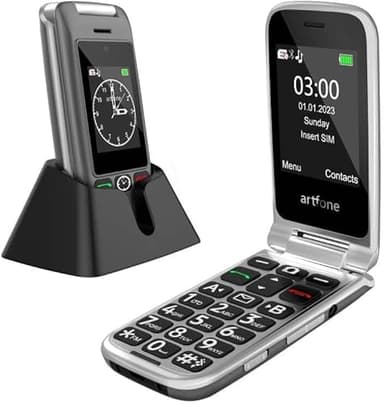 artfone G6 Pro Grey - 4G LTE Flip Phone Unlcoked丨Cell Phone for Seniors丨2.4" Dual-LCD丨SOS Button丨Loud Speaker丨Camera丨Charging Dock丨Talking Clock丨Speed Dial丨 Hands-free丨Dumb Phone丨Caller-ID丨Large Fonts