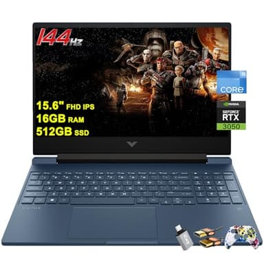 HP Victus 15 Gaming Laptop 15.6” FHD IPS Anti-Glare 144Hz Intel 8-core i5-12450H (Beat i7-11800H) 16GB RAM 512GB SSD GeForce RTX 3050 Backlit B&O Fast Charging Win11 Blue w/ICP Accessory