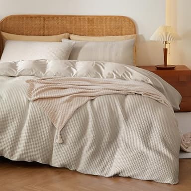 100% Egyptian Cotton Duvet Cover Set Twin Size, Waffle Weave Duvet Cover, 600 TC Soft Breathable Luxury Bedding Set for All Season, 2 PCS, 1 Duvet Cover and 1 Pillowcase, Light Beige, 68" x 90"