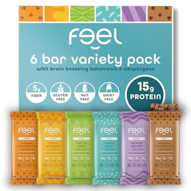 Feel Vegan Protein Bars | Variety Pack | Keto | Gluten Free | Organic | 15g Protein | Low Carb | Dairy Free | 6 Flavors | Non GMO | Soy Free | Grain Free – 6 Pack