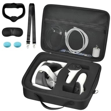 Hard Carrying Case for Meta Quest 3/ Quest 3S/ for Oculus Quest 2 All-in-One VR Gaming Headset and Touch Controllers, Travel Storage Bag with Silicone Face Cover & Lens Protector & Accessories - Black