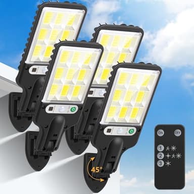 Flumy Outdoor Street Lights Solar Powered - 108 Solar Motion Lights Outdoor Dusk to Dawn Outside Remote Control, 6500K Adjustable Flood Lighting, IP65 Waterproof Luces Solares Yard Wall Porch 4 Pack