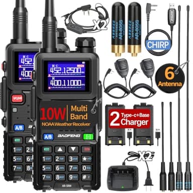 Baofeng Radio Ham Radio Long Range AR-5RM 10W Handheld NOAA Emergency Weather Radio 999CH Rechargeable Walkie Talkies with Programming Cable,USB-C Charging for Survival Gear Hunting Camping,2 Pack