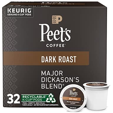 Peet's Coffee, Dark Roast Keurig K-Cup Pods, 100% Arabica Coffee - Major Dickason's Blend 32 Count (1 Box of 32 K-Cup Pods)