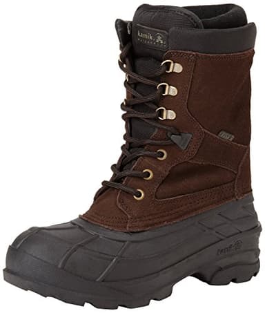 Kamik Nation Plus Snow Boot - Waterproof Boots for Men - 8mm Liner - Traction Outsole & Winter Shoes - Insulated Work Boots for Men - 40°F Cold Weather Protection - Dark Brown - 8