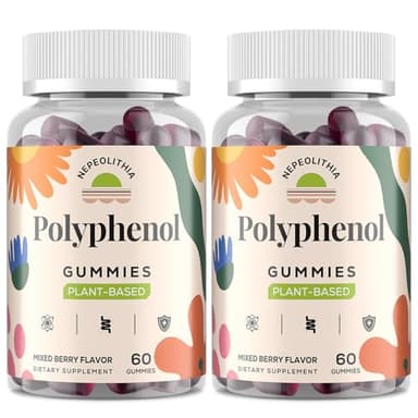 Polyphenol Gummies, Plant-Based Formula with Resveratrol, Elderberry, Grape, Turmeric,Green Tea, Cranberry Extract, Vitamins & Minerals, Superfood Blend, Mixed Berry Flavor, 120 Gummies
