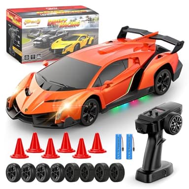 Lamborghini Remote Control Car Toy, Officially Licensed RC Drift Car 15Km/h with Underglow & Headlights, 1:24 Scale 2.4GHz, 2 Batteries 60 Min Play, RC Gift Toy for Boys & Girls Ages 3-12 & Adults